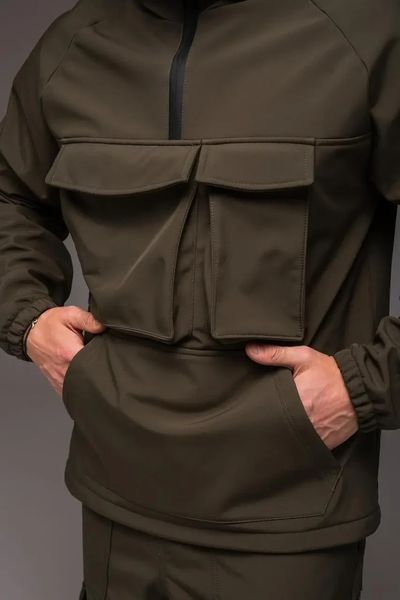 Куртка чоловіча Анорак Softshell хакі на флісі водовідштовхувальна з капюшоном легка весна осінь повсякденна 3XL 2667375362 фото