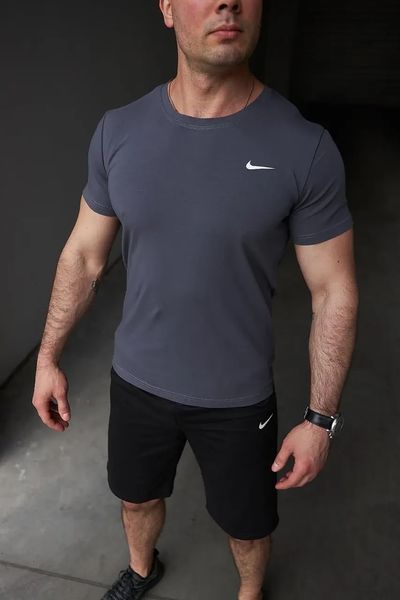Спортивний комплект чоловічий Nike темно-сіра футболка+чорні шорти літній костюм трикотажний найк повсякденний M 2656667281 фото