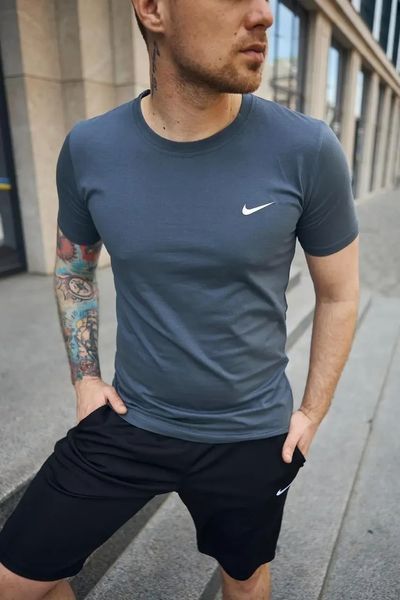 Спортивний комплект чоловічий Nike темно-сіра футболка+чорні шорти літній костюм трикотажний найк повсякденний M 2656667281 фото