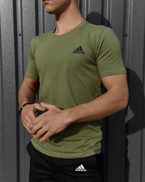 Комплект спортивний чоловічий Adidas хакі футболка+чорні шорти костюм літній трикотажний адідас повсякденний M 2656562937 фото