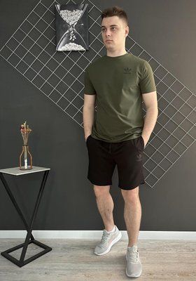 Спортивний Костюм Чоловічий Літній чорні шорти хакі футболка Adidas спортивний комплект 2606906063 фото