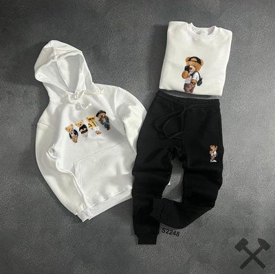 Спортивный костюм мужской Teddy белый черный теплый зимний комплект с начесом худи свитшот штаны зима тедді 2630599225 фото