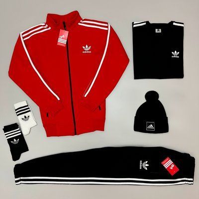 Набор Адидас Adidas спортивный костюм мужской на флисе шапка футболка носки комплект зимний 5 В 1 L 2634338506 фото