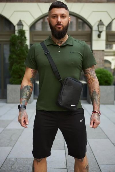 Спортивный комплект мужской Nike поло хаки+шорты черные+барсетка летний костюм трикотажный повседневный XXL 2657713893 фото