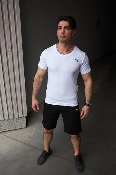 Комплект чоловічий спортивний Puma біла футболка+чорні шорти костюм літній трикотажний пума повсякденний L 2655570181 фото