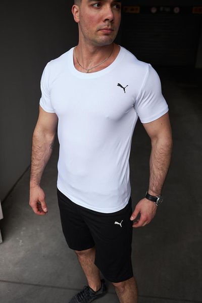 Комплект мужской спортивный Puma белая футболка+черные шорты летний трикотажный пума повседневный 2655165298 фото