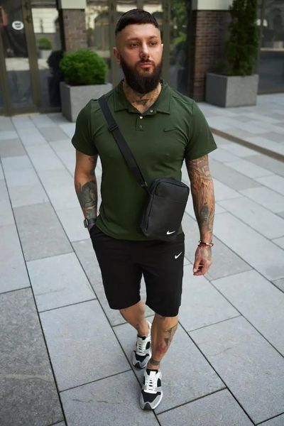 Спортивный комплект мужской Nike поло хаки+шорты черные+барсетка летний костюм трикотажный повседневный XXL 2657713893 фото