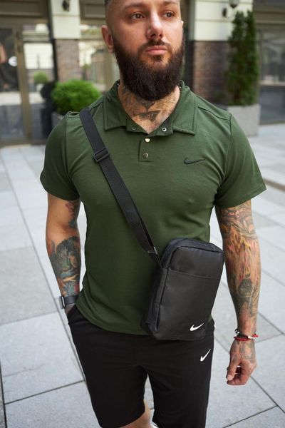 Спортивний комплект чоловічий Nike поло хакі+шорти чорні+барсетка літній костюм трикотажний найк повсякденний 2655165183 фото