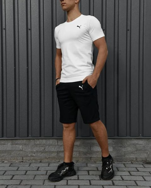Комплект чоловічий спортивний Puma біла футболка+чорні шорти костюм літній трикотажний пума повсякденний L 2655570181 фото