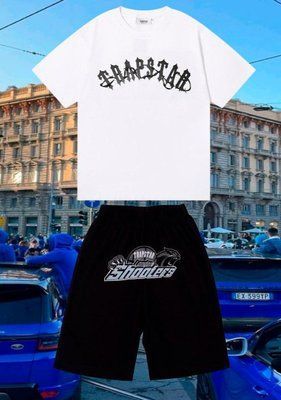 Спортивний Костюм Чоловічий Літній Trapstar чорні шорти біла футболка спортивний комплект M 2606831412 фото