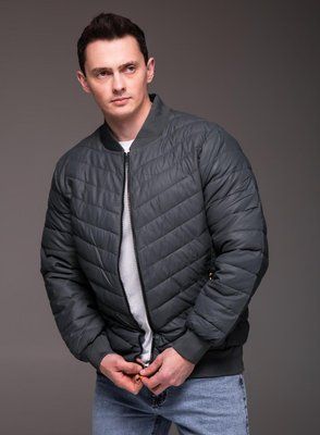 Бомбер чоловічий casual сірий куртка утеплений однотонний з блискавкою еко-шкіра весна осінь повсякденний 2666701873 фото