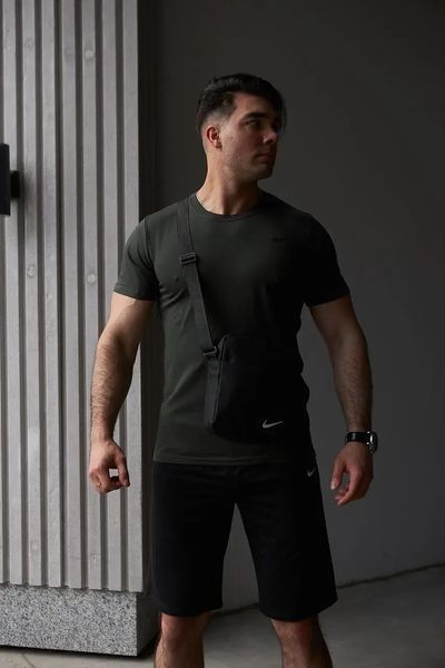 Спортивний комплект чоловічий Nike футболка хакі+ шорти чорні + барсетка костюм літній найк повсякденний M 2657452179 фото