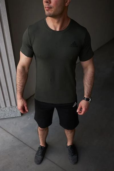 Комплект спортивний чоловічий Adidas хакі футболка+чорні шорти костюм літній трикотажний адідас повсякденний XL 2656562939 фото