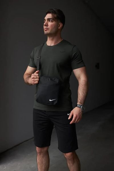 Спортивний комплект чоловічий Nike футболка хакі+ шорти чорні + барсетка костюм літній найк повсякденний M 2657452179 фото