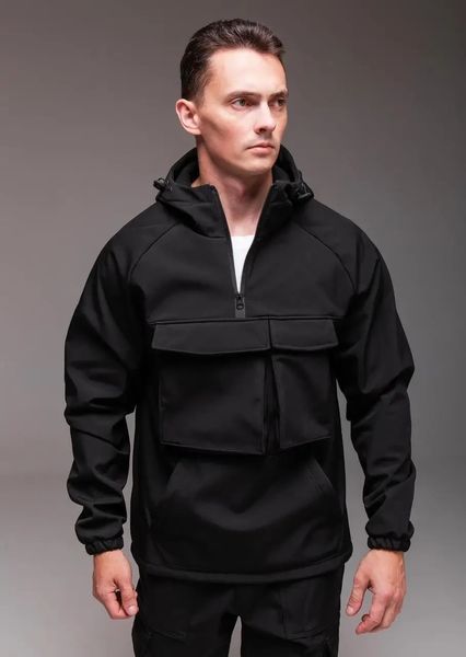 Куртка мужская Анорак Softshell черная на флисе водоотталкивающая с капюшоном легкая весна осень повседневная L 2667376283 фото