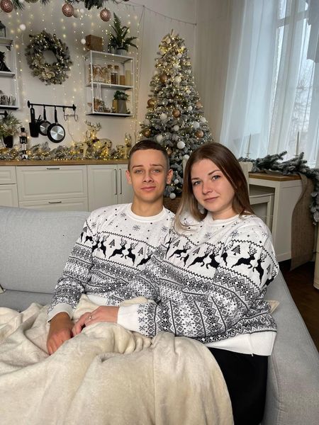 Светр новорічний з оленями чоловічий в'язаний вовняний 2384778144 фото