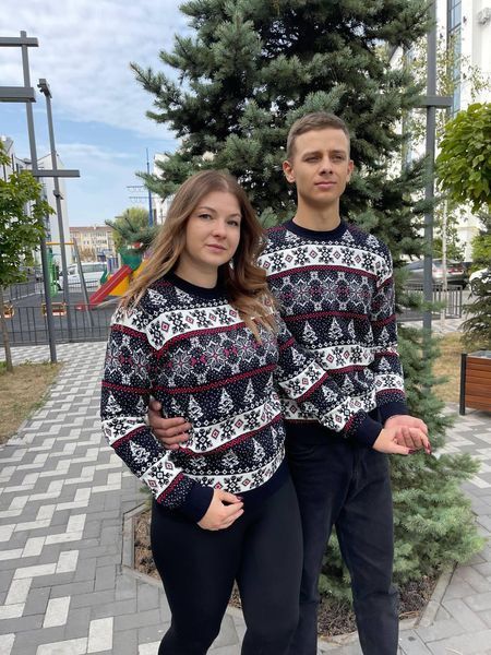Светр новорічний з оленями чоловічий в'язаний вовняний 2384778094 фото