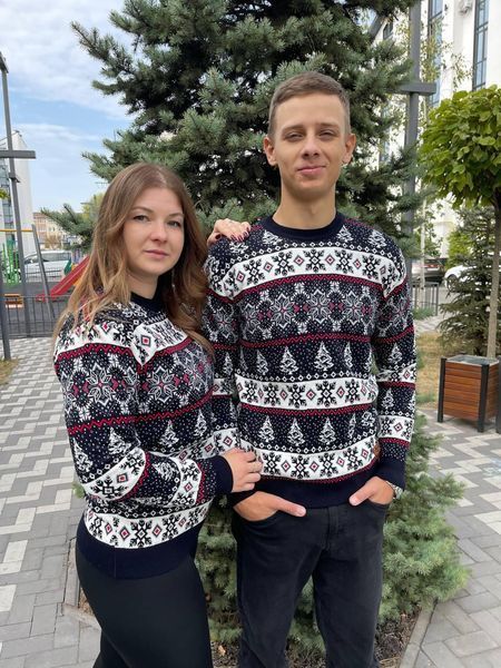 Светр новорічний з оленями чоловічий в'язаний вовняний 2384778094 фото