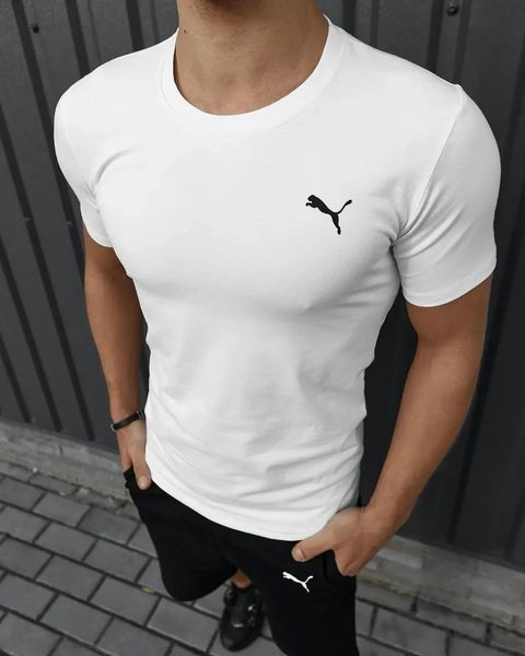 Комплект чоловічий спортивний Puma біла футболка+чорні шорти костюм літній трикотажний пума повсякденний XL 2655570183 фото