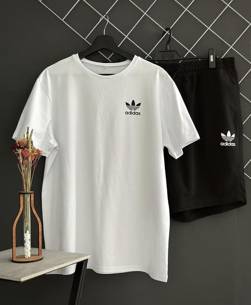 Спортивний Костюм Чоловічий Літній чорні шорти біла футболка Adidas спортивний комплект 2606906064 фото