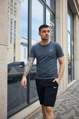 Спортивний комплект чоловічий Nike темно-сіра футболка+чорні шорти літній костюм трикотажний найк повсякденний XXL 2656667284 фото