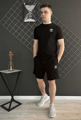 Спортивний Костюм чоловічий Літній шорти футболка Adidas чорний спортивний комплект 2606906065 фото