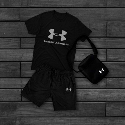 Костюм чоловічий літній Under Armour чорний Шорти + Футболка + Кепка + Барсетка в подарунок L 2608997712 фото