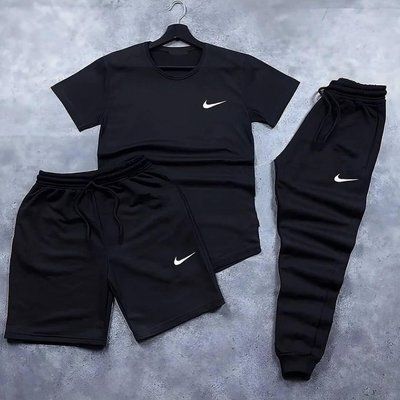 Костюм чоловічий літній шорти футболка штани Nike спортивний комплект найк чорний 2610624956 фото
