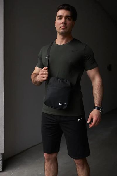 Спортивний комплект чоловічий Nike футболка хакі+ шорти чорні + барсетка костюм літній найк повсякденний L 2657452180 фото