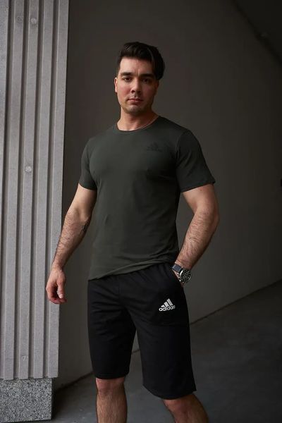Комплект спортивний чоловічий Adidas хакі футболка+чорні шорти костюм літній трикотажний адідас повсякденний XXL 2656562940 фото
