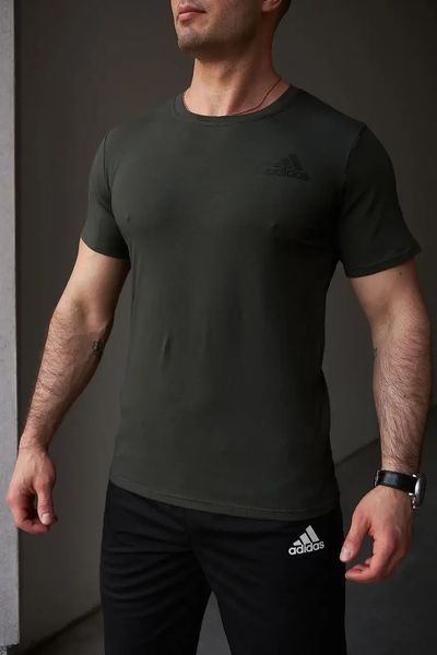 Комплект спортивний чоловічий Adidas хакі футболка+чорні шорти костюм літній трикотажний адідас повсякденний XXL 2656562940 фото