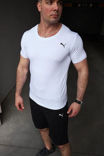 Комплект чоловічий спортивний Puma біла футболка+чорні шорти костюм літній трикотажний пума повсякденний XXL 2655570185 фото