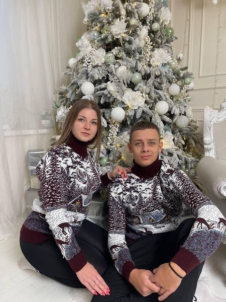 Светр новорічний з оленями чоловічий в'язаний вовняний 2384778195 фото