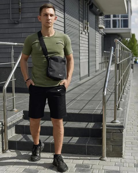 Спортивний комплект чоловічий Nike футболка хакі+ шорти чорні + барсетка костюм літній найк повсякденний L 2657452180 фото