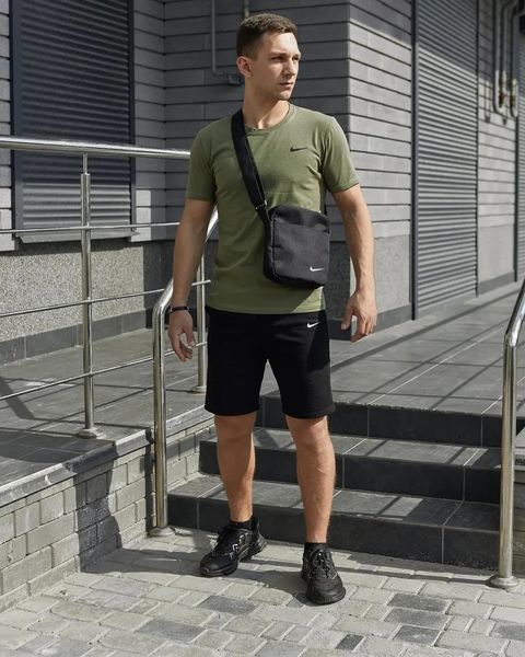 Спортивний комплект чоловічий Nike футболка хакі+ шорти чорні + барсетка костюм літній найк повсякденний L 2657452180 фото