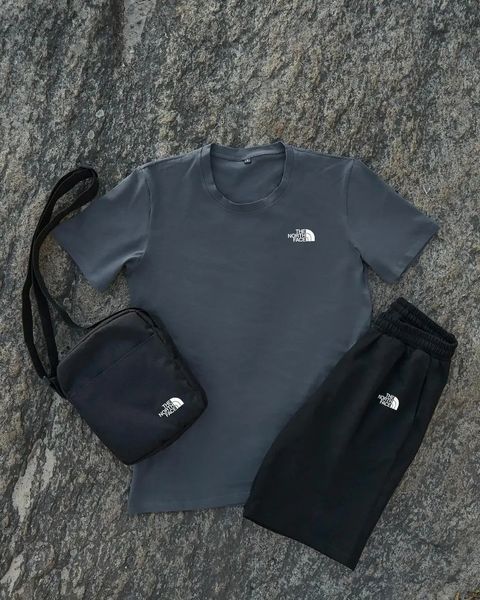 Комплект спортивний чоловічий The North Face футболка темно-сіра+шорти чорні+барсетка літній костюм норс фейс L 2657542898 фото