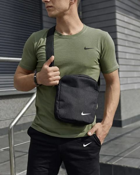 Спортивний комплект чоловічий Nike футболка хакі+ шорти чорні + барсетка костюм літній найк повсякденний L 2657452180 фото