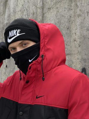 Комплект мужской: шапка с добавлением шерсти Nike черная + баф флисовый Nike черный + перчатки флисовые черные 2375348388 фото