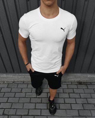 Комплект чоловічий спортивний Puma біла футболка+чорні шорти костюм літній трикотажний пума повсякденний 3XL 2655570187 фото