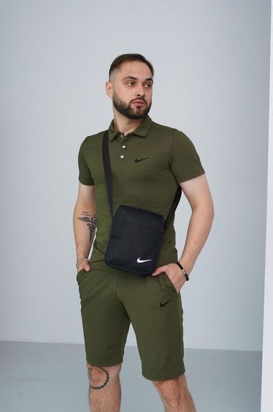 Комплект спортивний чоловічий Nike хакі поло шорти+ барсетка чорний костюм літній найк повсякденний 2655165186 фото