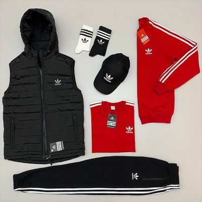 Комплект Адидас Adidas спортивный костюм мужской жилетка футболка кепка осенний весенний 2623042059 фото