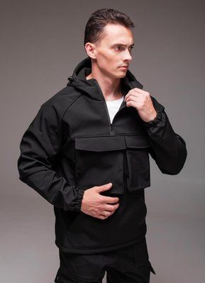 Куртка чоловіча Анорак Softshell чорна на флісі водовідштовхувальна з капюшоном легка весна осінь повсякденна 3XL 2667376286 фото