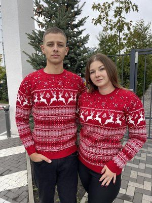 Светр новорічний з оленями чоловічий в'язаний вовняний 2384778147 фото