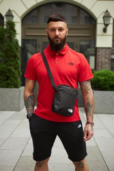 Комплект спортивний чоловічий The North Face поло червоне+шорти чорні+барсетка літній костюм норс фейс 2655165187 фото