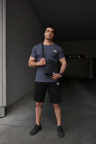 Комплект спортивний чоловічий The North Face футболка темно-сіра+шорти чорні+барсетка літній костюм норс фейс XXL 2657542900 фото