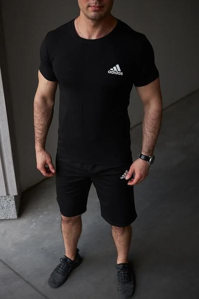 Комплект спортивний чоловічий Adidas чорний футболка шорти костюм літній трикотажний адідас повсякденний M 2656563979 фото
