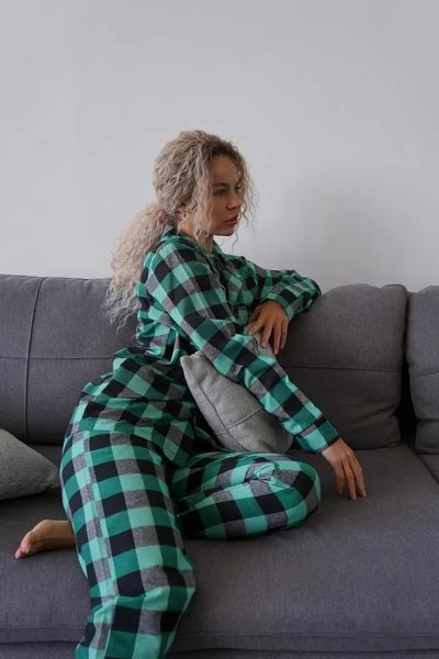 Зелений всесезонний стильний домашній костюм-піжамка сорочка + брюки XL 2563482709 фото