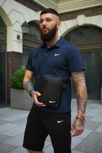 Спортивный комплект мужской Nike поло темно-синяя+шорты черные+барсетка летний костюм трикотажный повседневный XXL 2657716890 фото