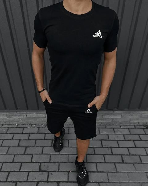 Комплект спортивний чоловічий Adidas чорний футболка шорти костюм літній трикотажний адідас повсякденний M 2656563979 фото