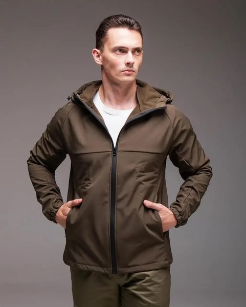 Куртка чоловіча Soft Shell на флісі хакі утеплена однотонна на блискавці з капюшоном осінь весна повсякденна M 2668248357 фото